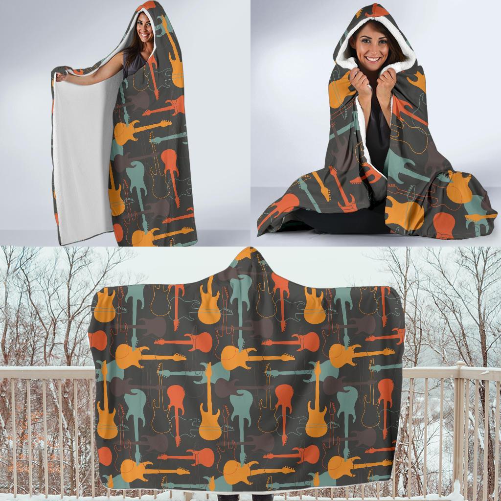 Electric Guitar Colorful Pattern Print Hooded Blanket-grizzshop