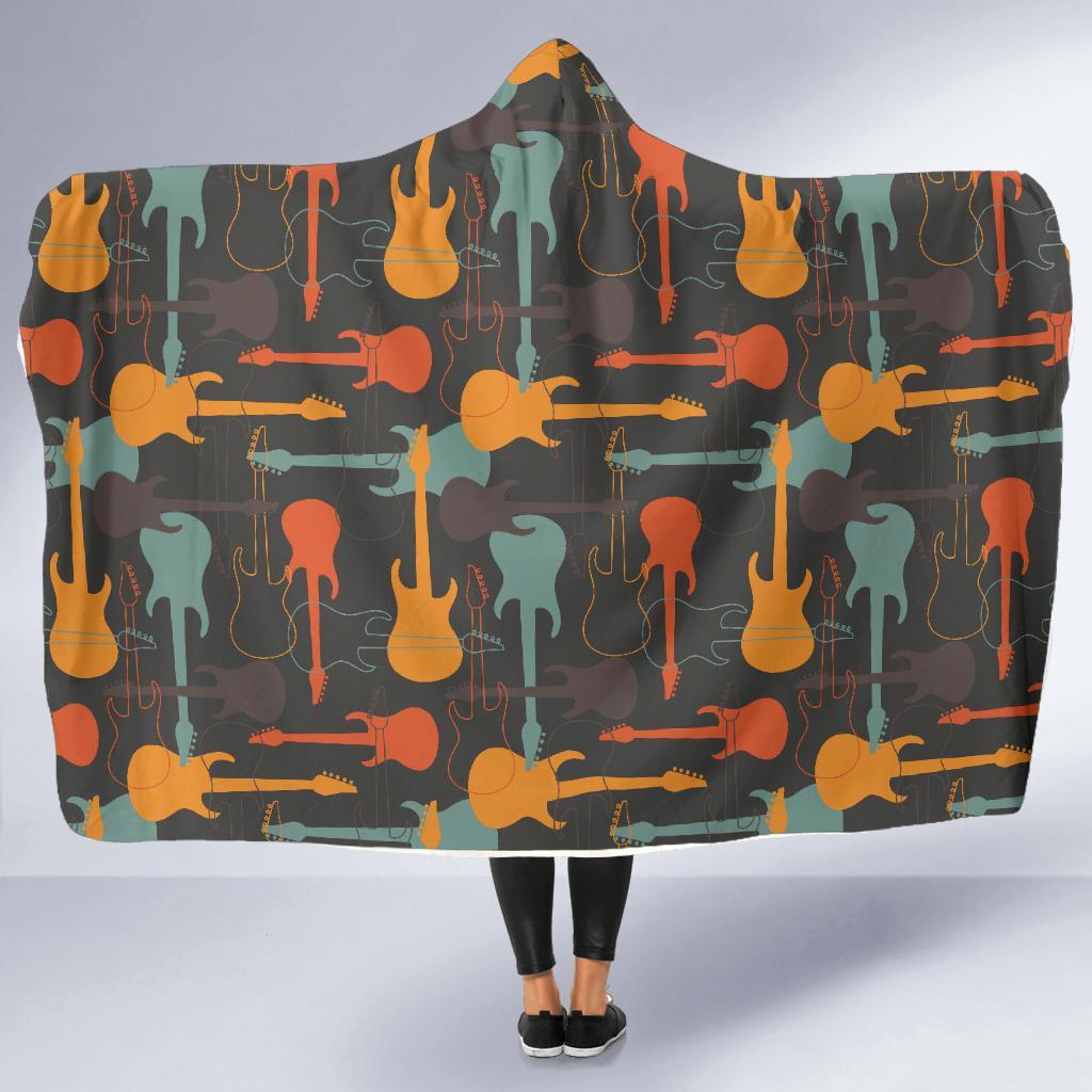 Electric Guitar Colorful Pattern Print Hooded Blanket-grizzshop