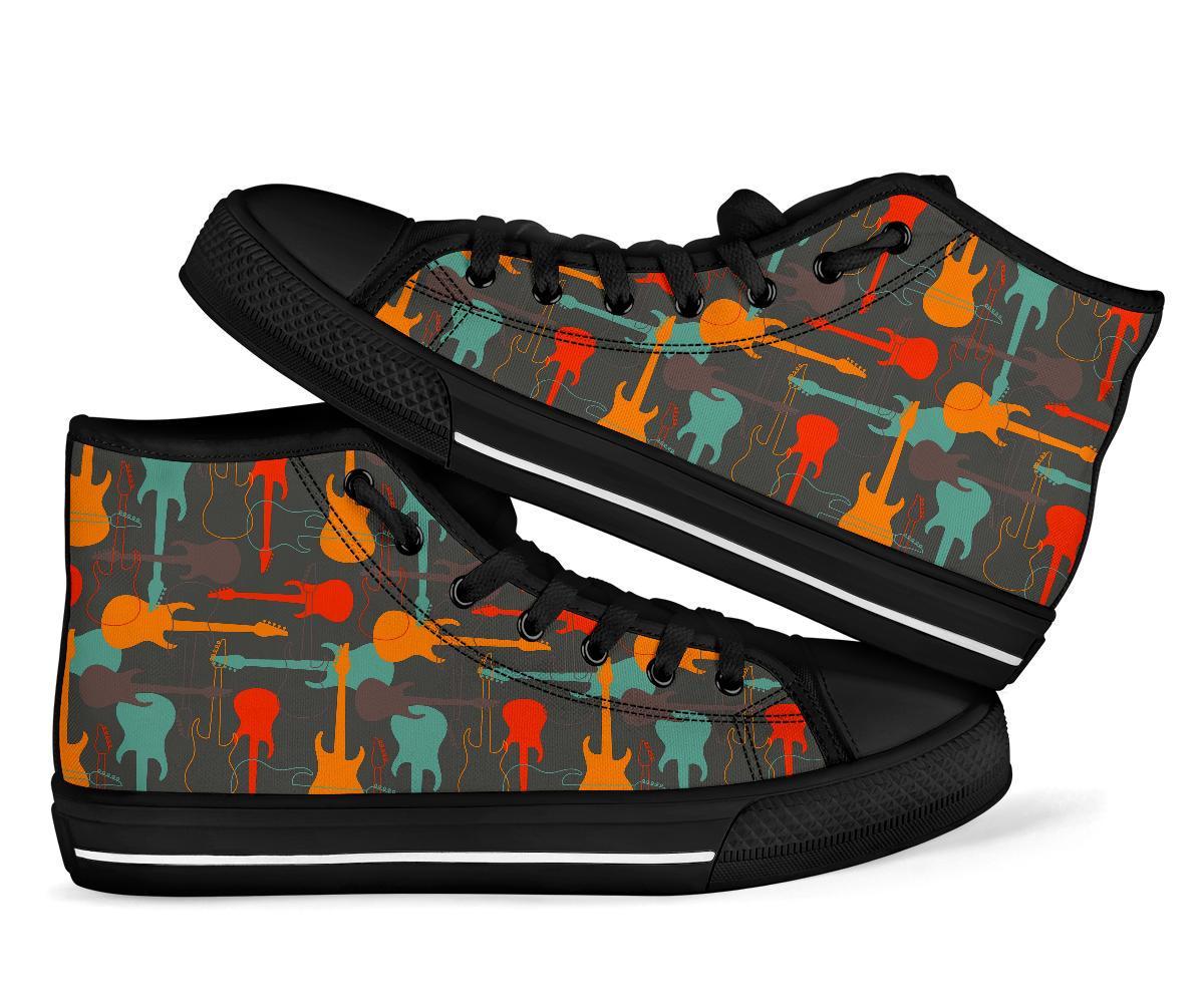 Electric Guitar Colorful Pattern Print Men Women's High Top Shoes-grizzshop