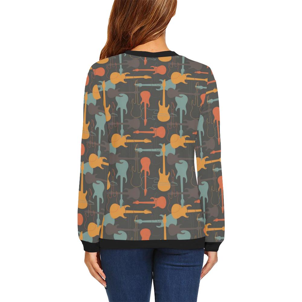 Electric Guitar Colorful Pattern Print Women Crewneck Sweatshirt-grizzshop