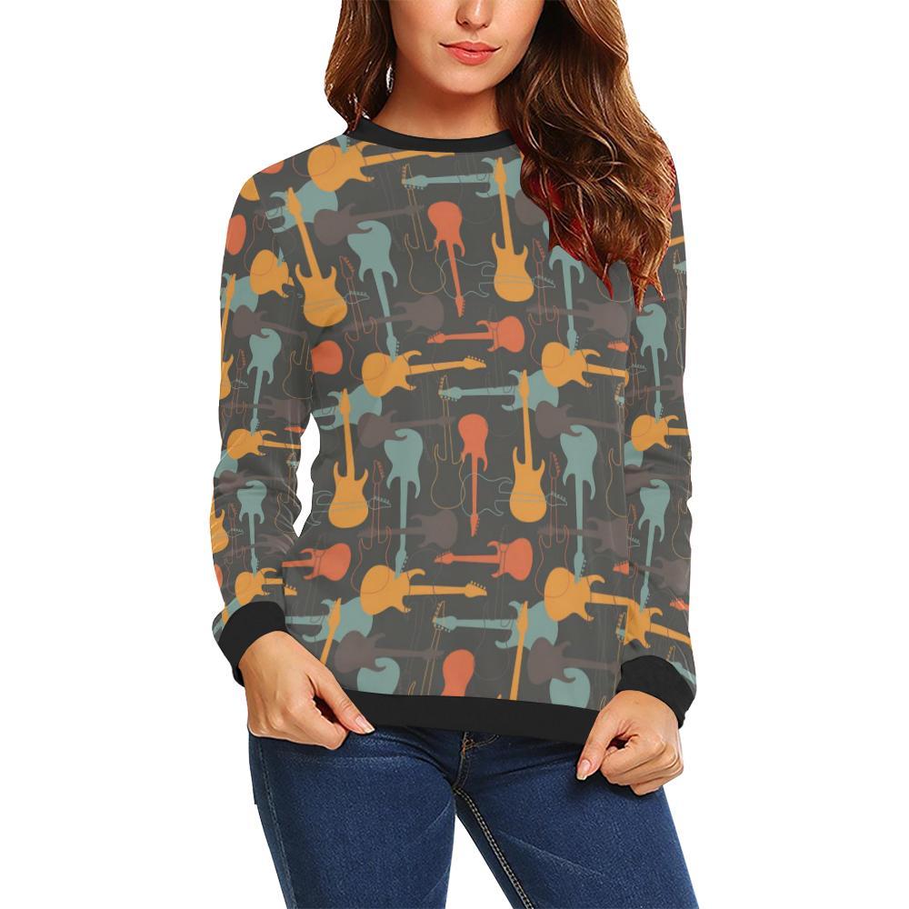 Electric Guitar Colorful Pattern Print Women Crewneck Sweatshirt-grizzshop