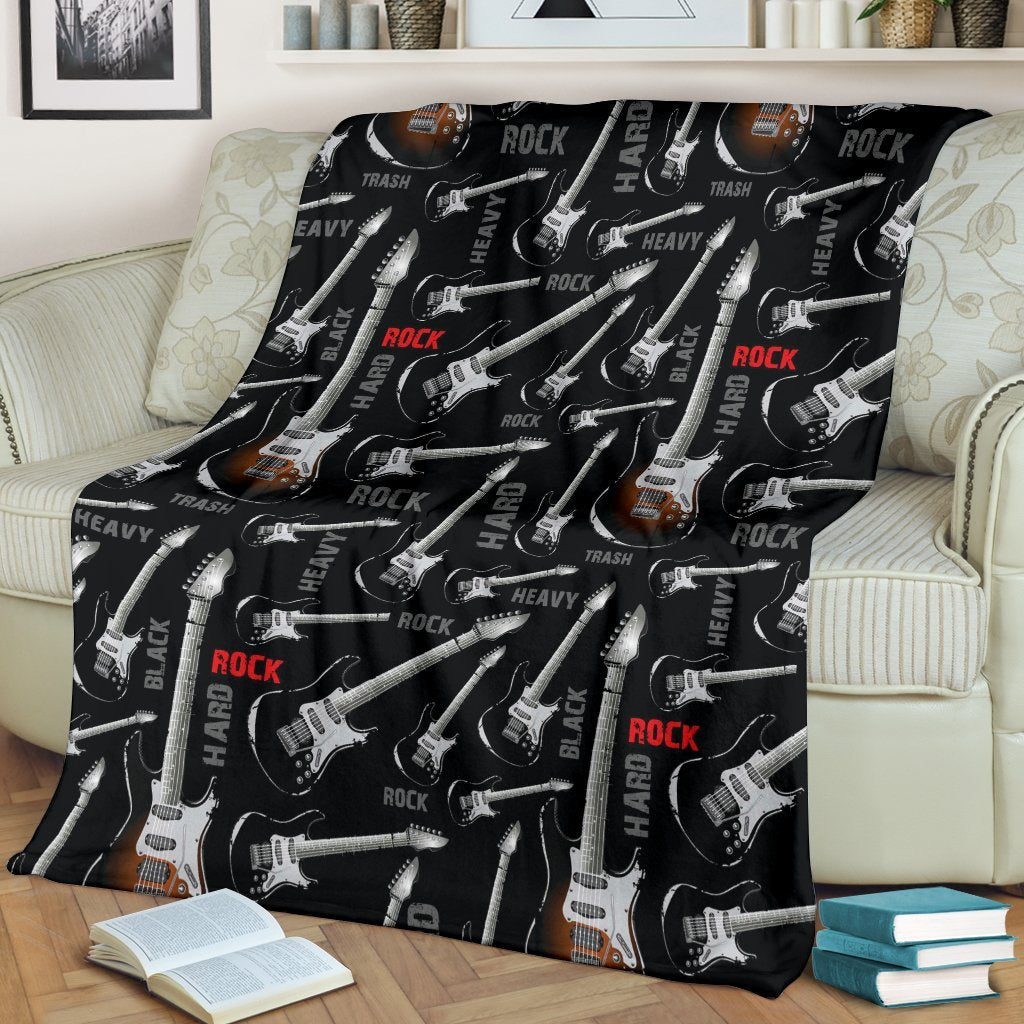 Electric Guitar Pattern Print Blanket-grizzshop