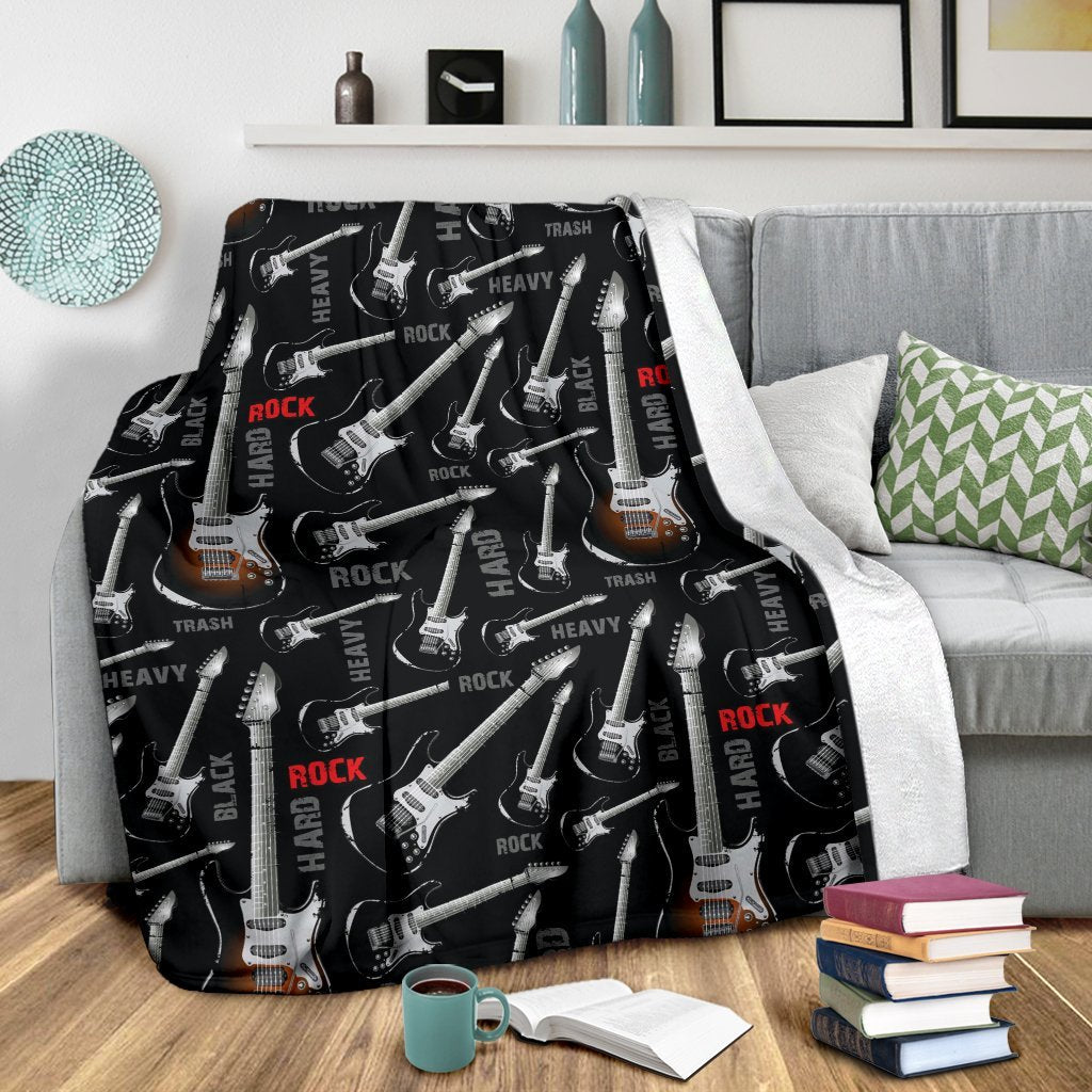 Electric Guitar Pattern Print Blanket-grizzshop