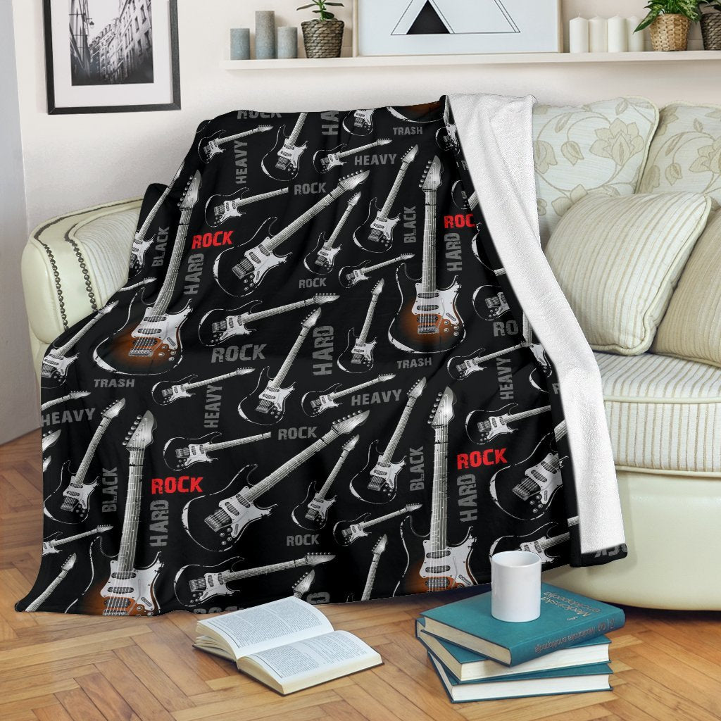 Electric Guitar Pattern Print Blanket-grizzshop