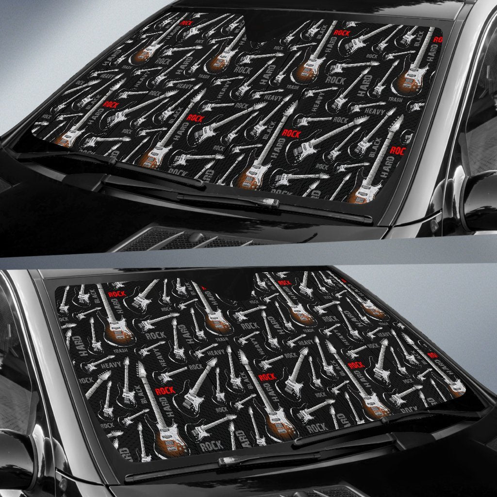Electric Guitar Pattern Print Car Sun Shade-grizzshop