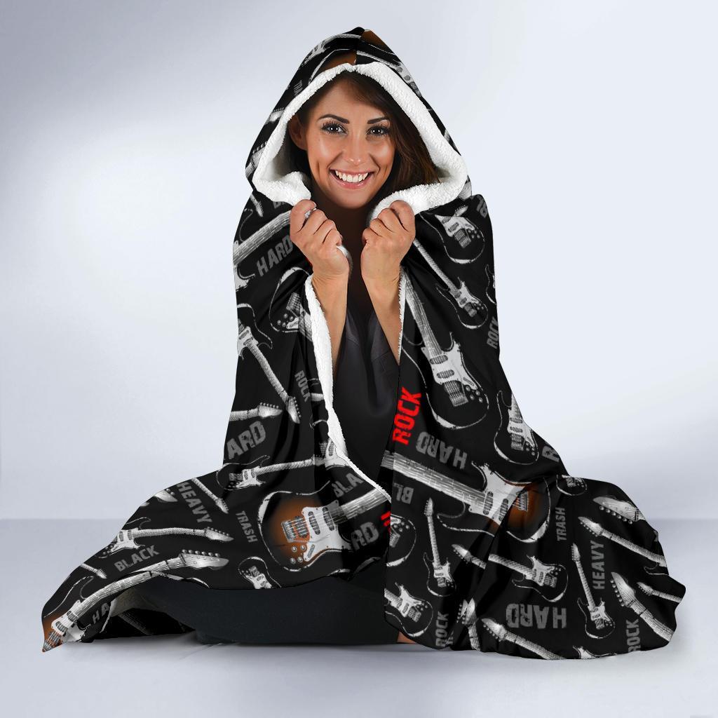 Electric Guitar Pattern Print Hooded Blanket-grizzshop