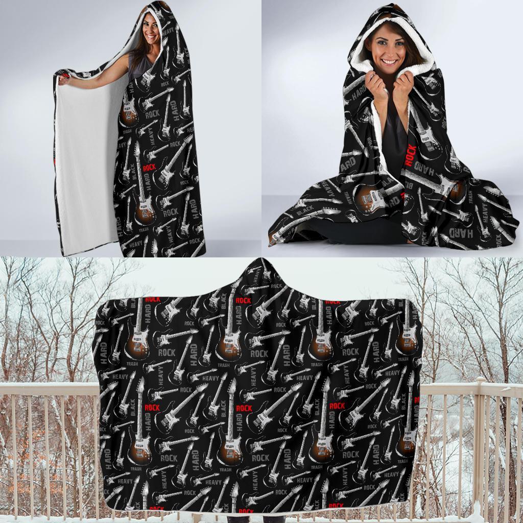 Electric Guitar Pattern Print Hooded Blanket-grizzshop