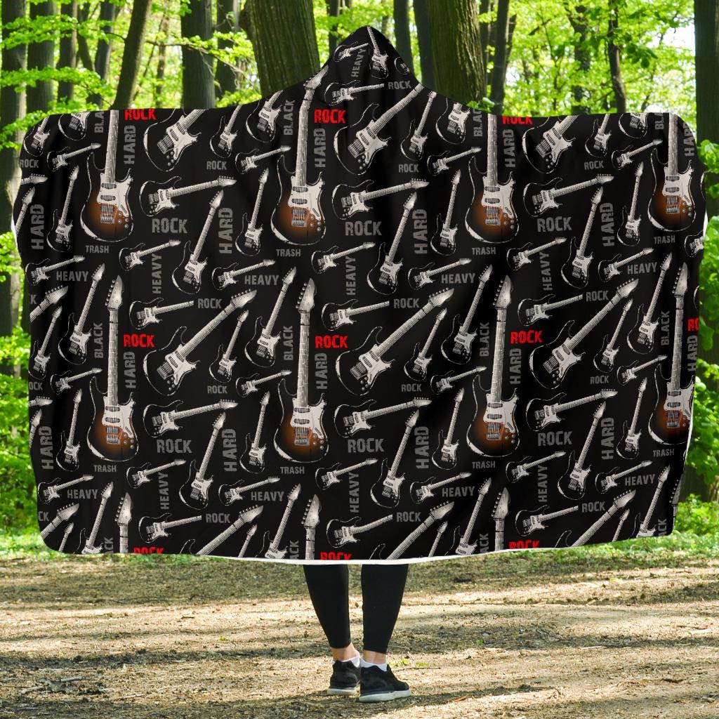 Electric Guitar Pattern Print Hooded Blanket-grizzshop