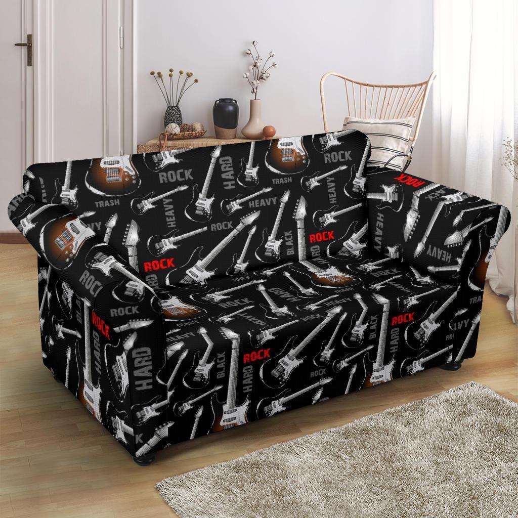 Electric Guitar Pattern Print Loveseat Cover-grizzshop