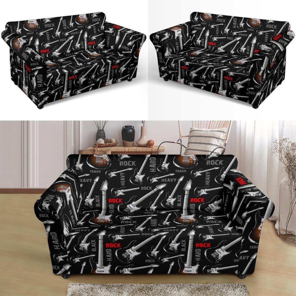 Electric Guitar Pattern Print Loveseat Cover-grizzshop