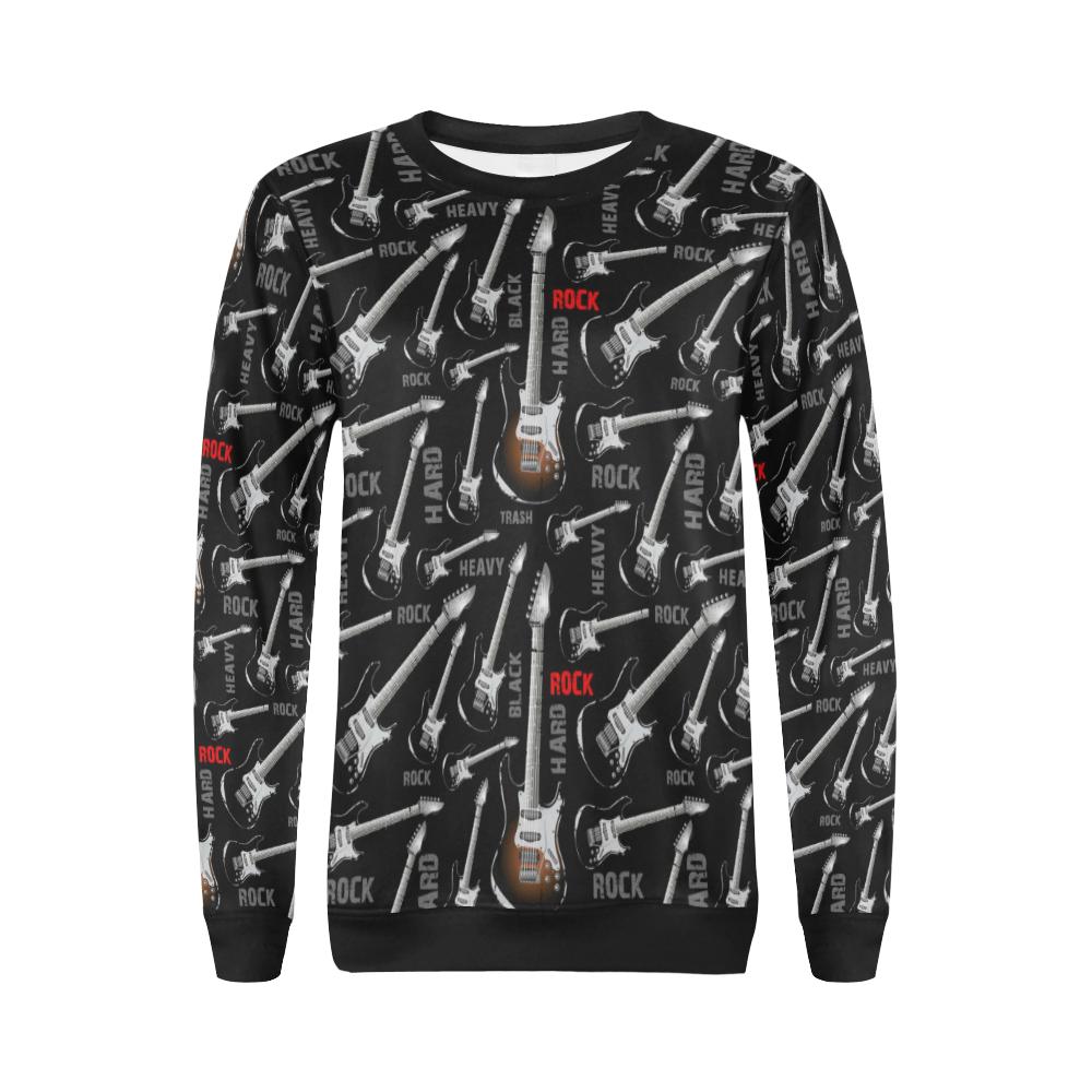 Electric Guitar Pattern Print Women Crewneck Sweatshirt-grizzshop