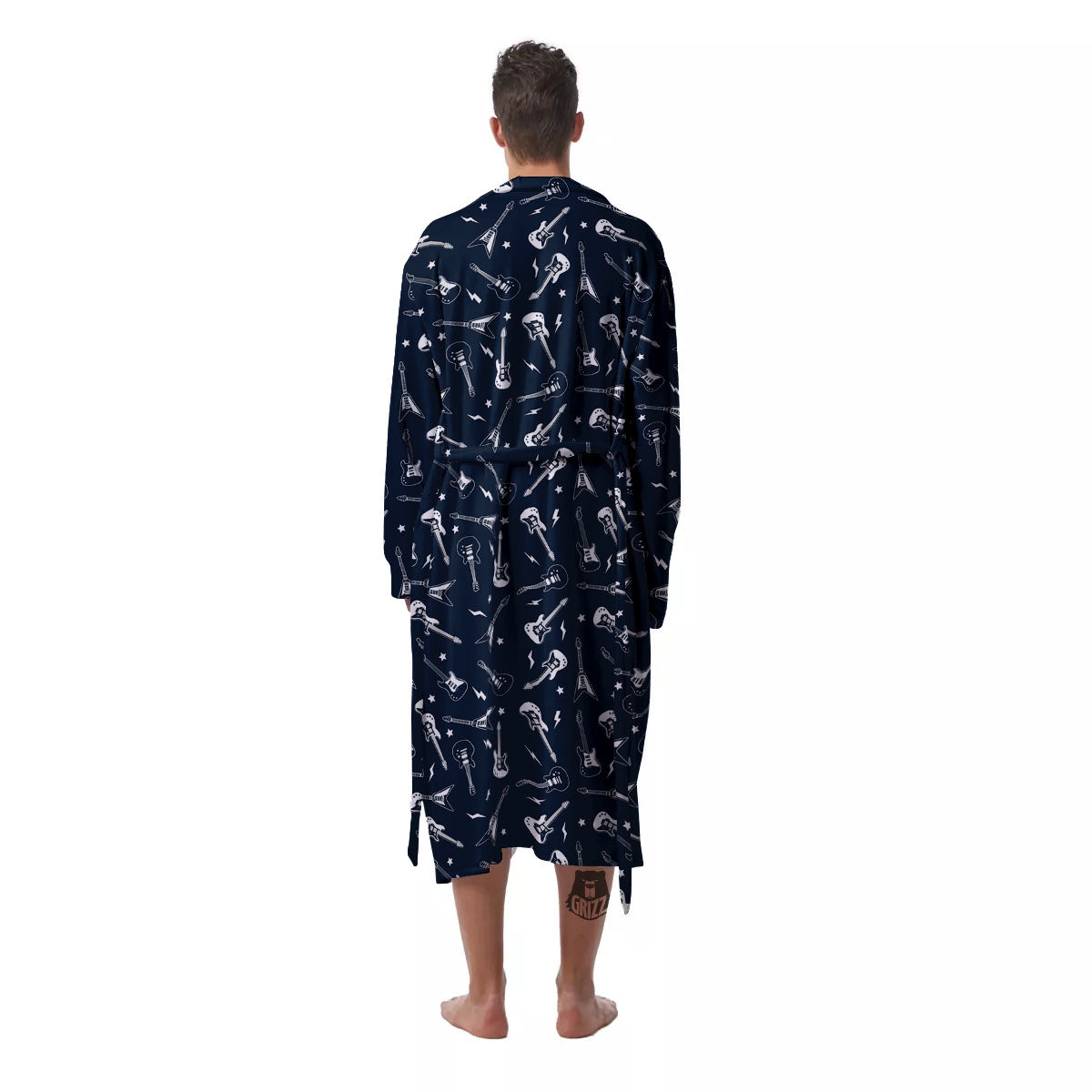 Electric Guitar Print Pattern Men's Robe-grizzshop