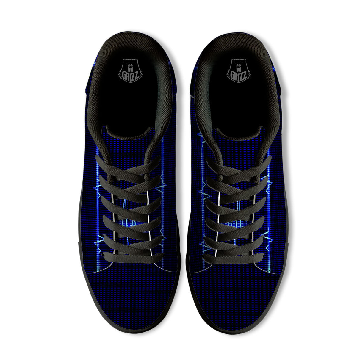 Electrocardiogram Heartbeat Print Black Low Top Sneakers-grizzshop