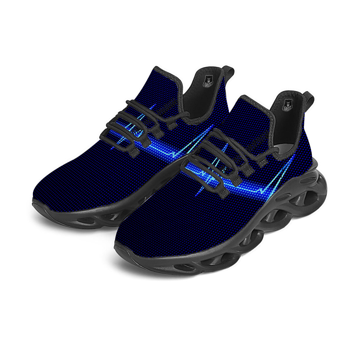Electrocardiogram Heartbeat Print Black Running Shoes-grizzshop