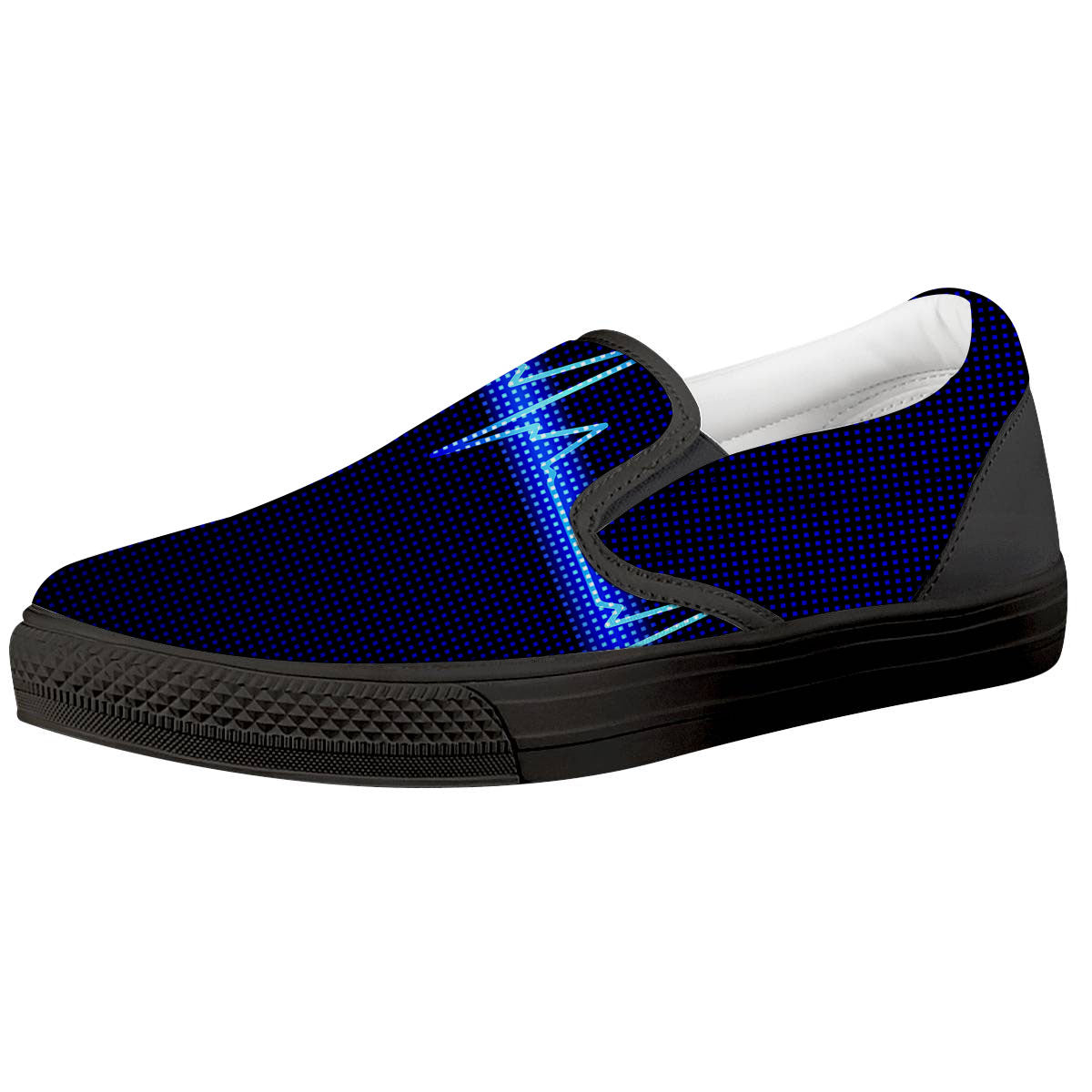 Electrocardiogram Heartbeat Print Black Slip On Shoes-grizzshop