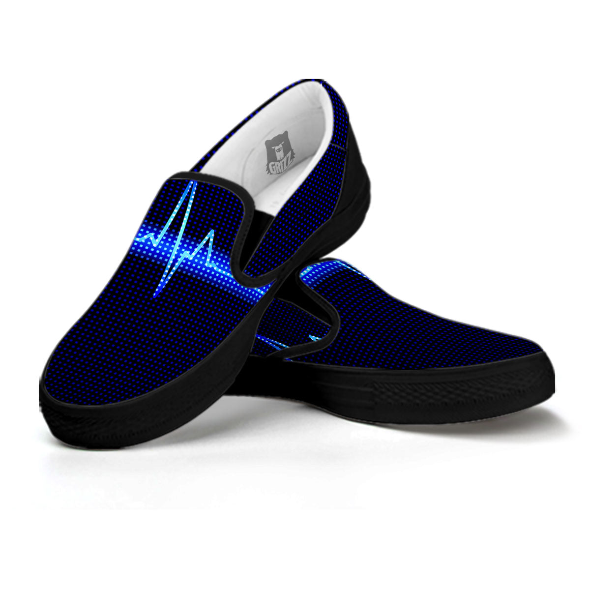 Electrocardiogram Heartbeat Print Black Slip On Shoes-grizzshop
