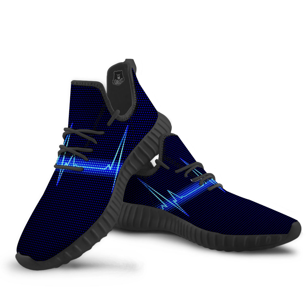 Electrocardiogram Heartbeat Print Black Walking Shoes-grizzshop