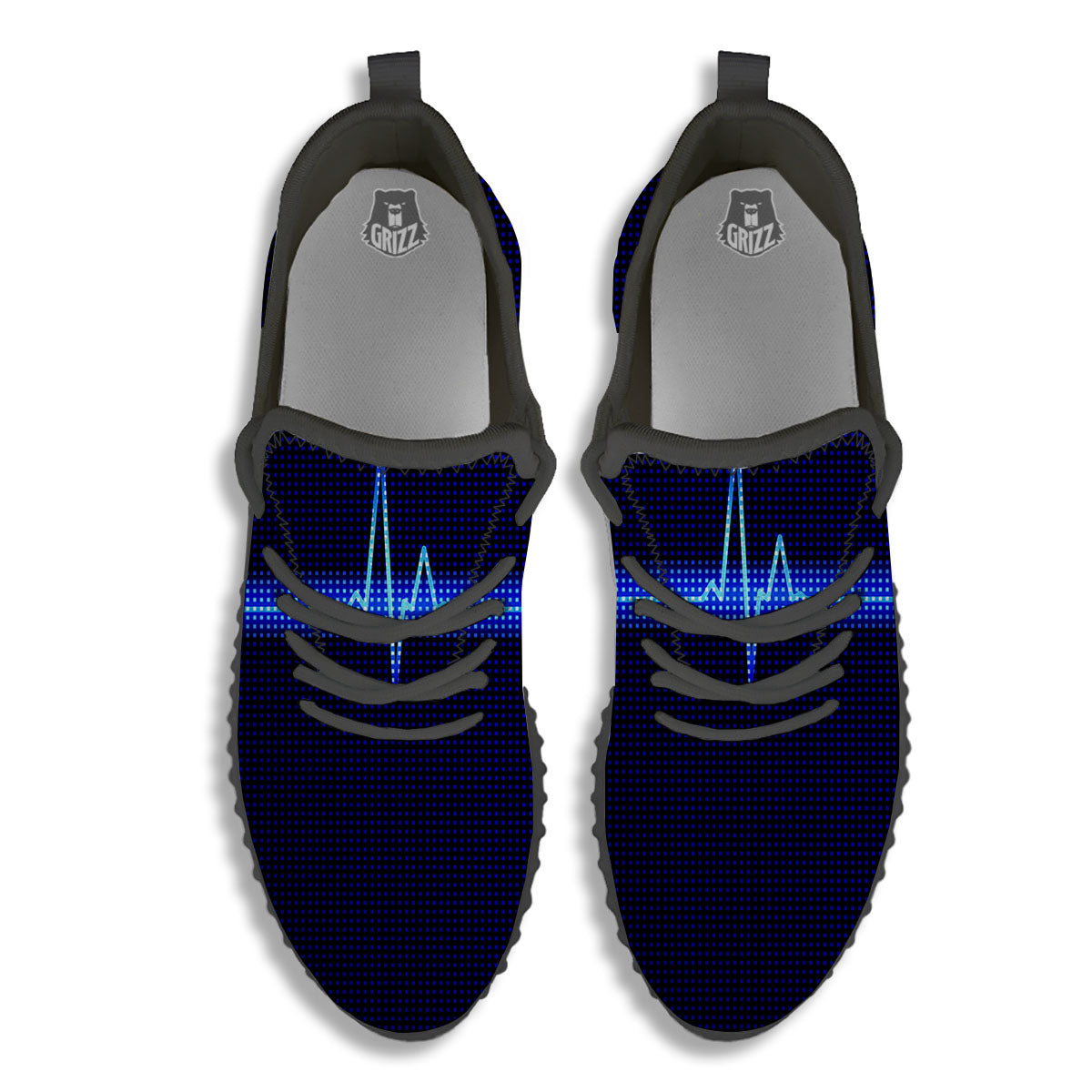 Electrocardiogram Heartbeat Print Black Walking Shoes-grizzshop