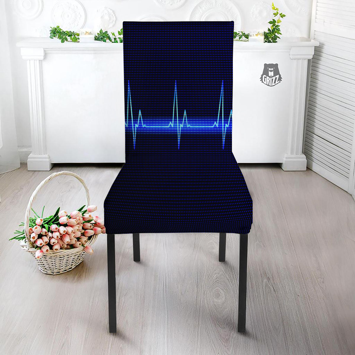 Electrocardiogram Heartbeat Print Dining Chair Slipcover-grizzshop