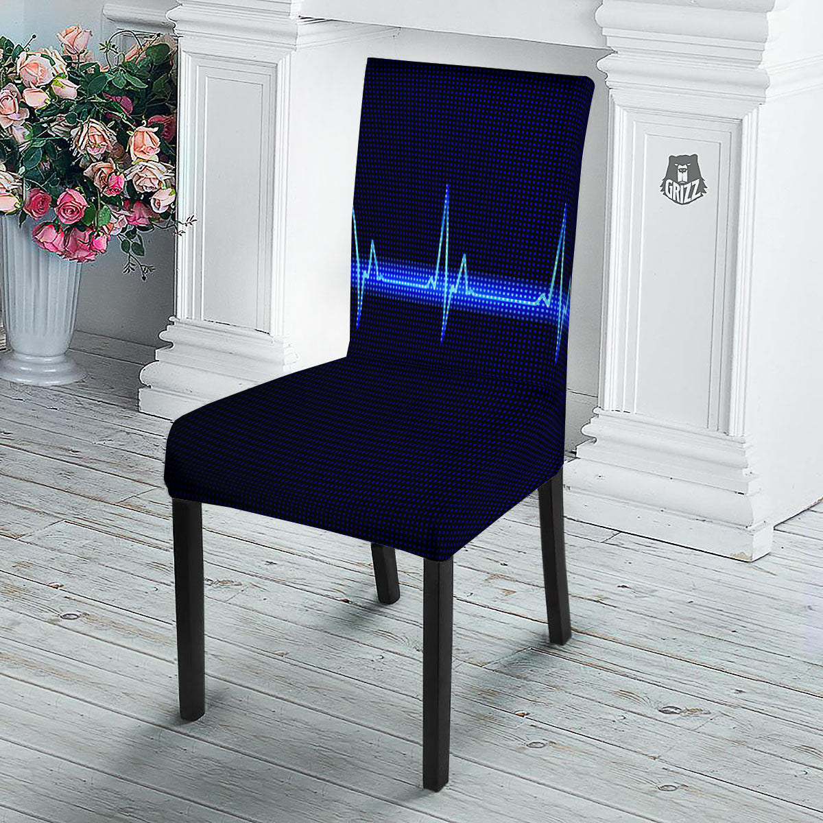 Electrocardiogram Heartbeat Print Dining Chair Slipcover-grizzshop