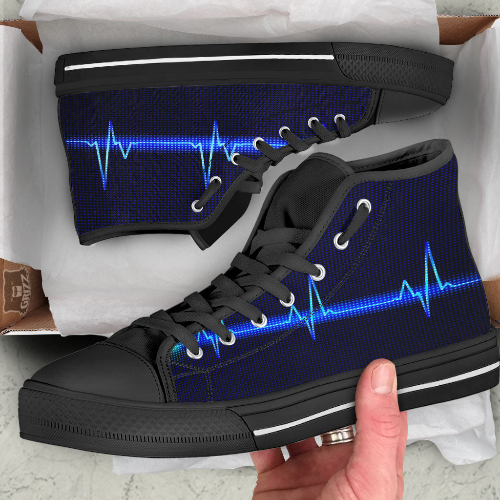 Electrocardiogram Heartbeat Print High Top Shoes-grizzshop