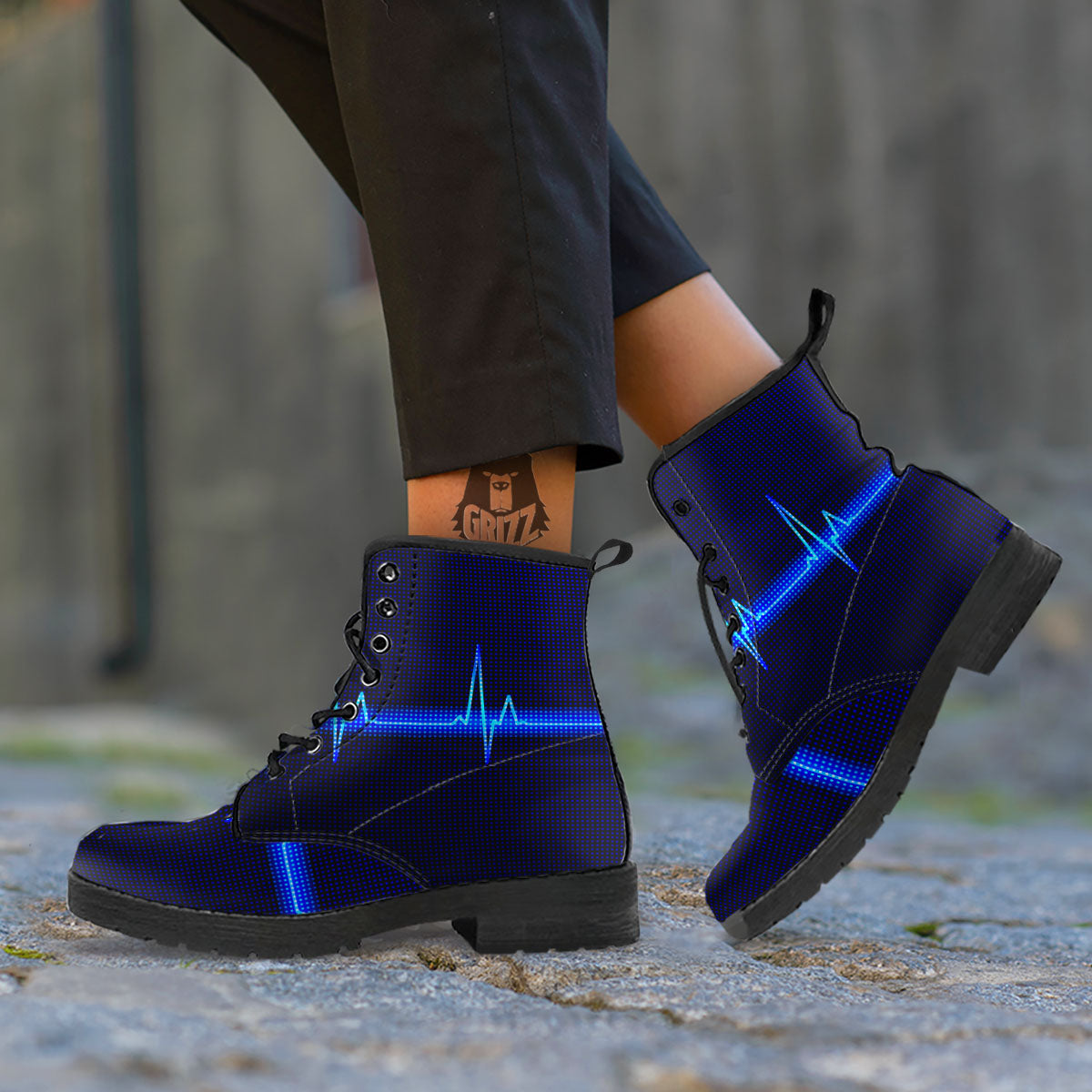 Electrocardiogram Heartbeat Print Leather Boots-grizzshop