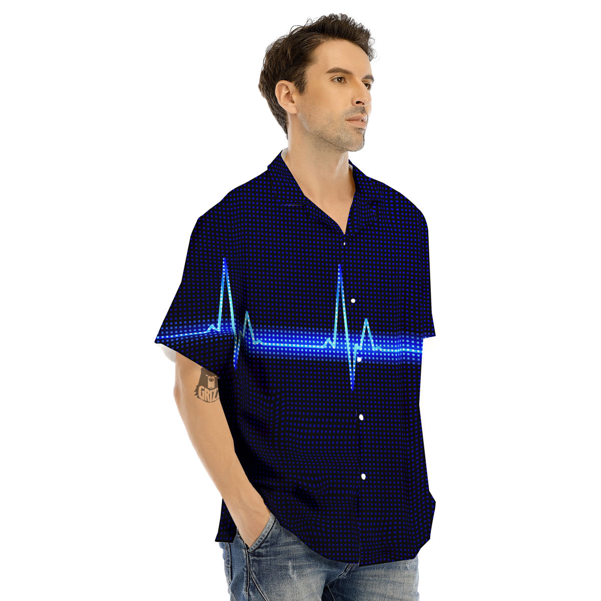 Electrocardiogram Heartbeat Print Men's Hawaiian Shirt-grizzshop