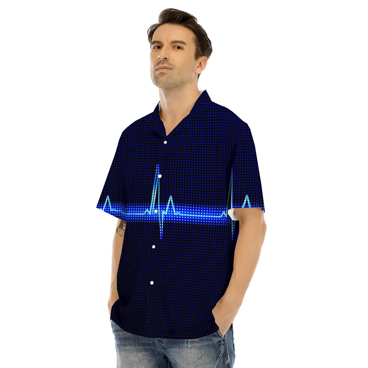 Electrocardiogram Heartbeat Print Men's Hawaiian Shirt-grizzshop