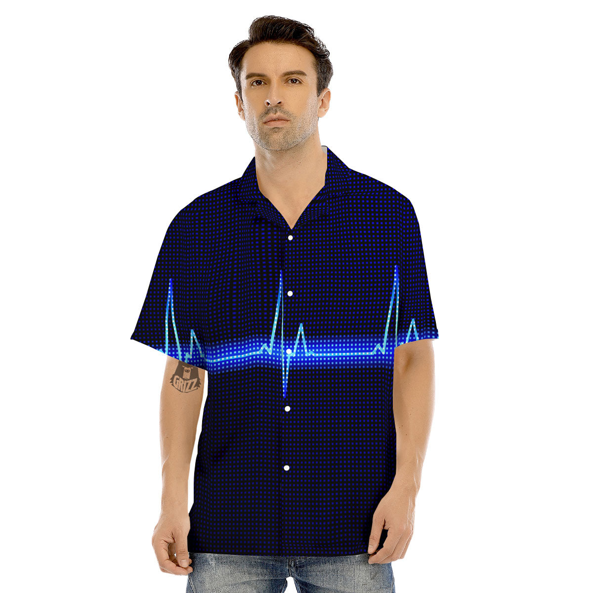 Electrocardiogram Heartbeat Print Men's Hawaiian Shirt-grizzshop