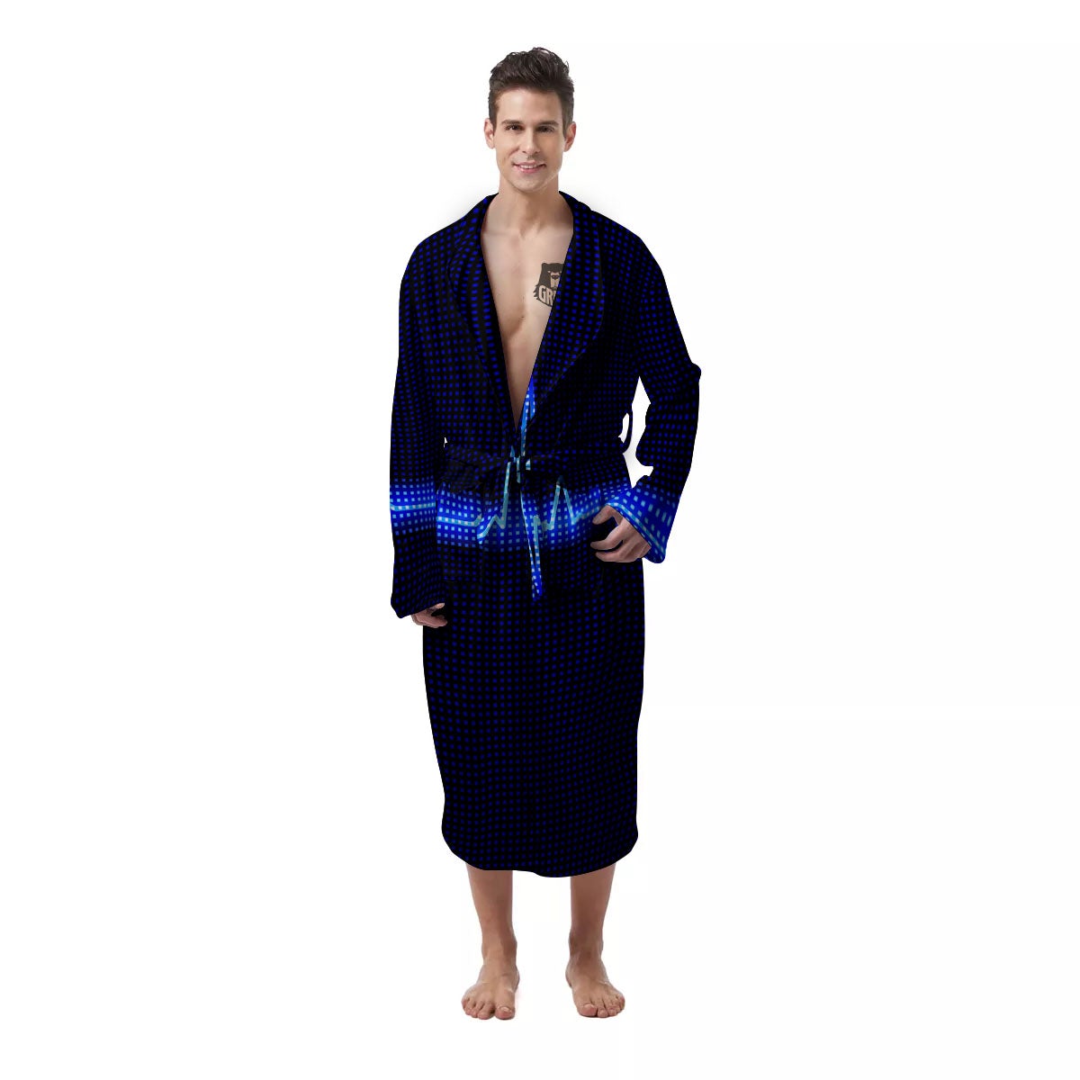 Electrocardiogram Heartbeat Print Men's Robe-grizzshop