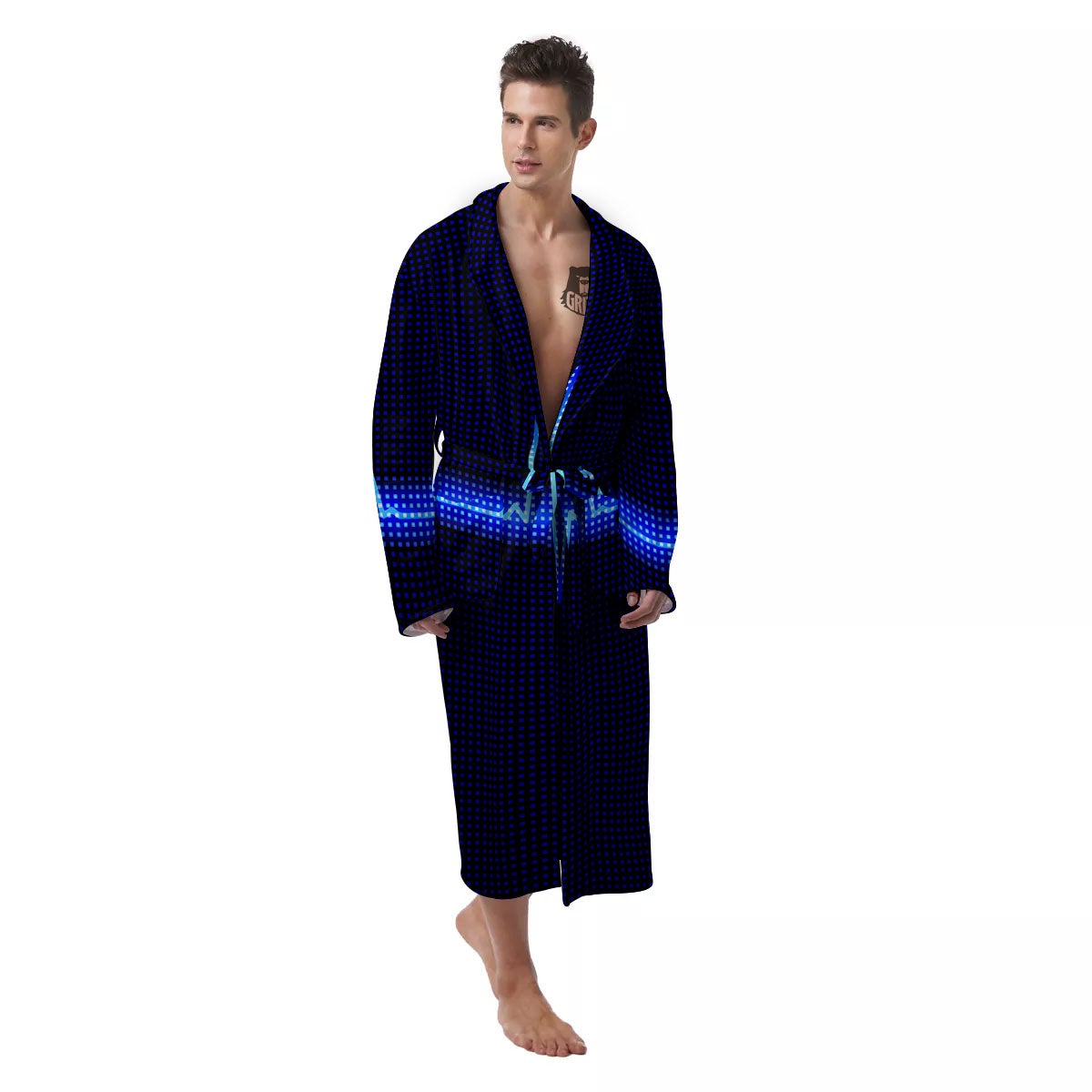 Electrocardiogram Heartbeat Print Men's Robe-grizzshop