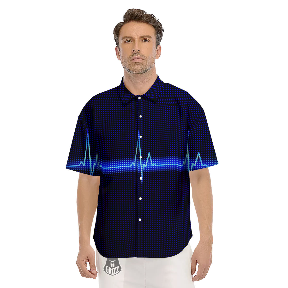 Electrocardiogram Heartbeat Print Men's Short Sleeve Shirts-grizzshop