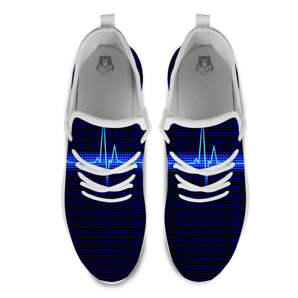 Electrocardiogram Heartbeat Print White Athletic Shoes-grizzshop