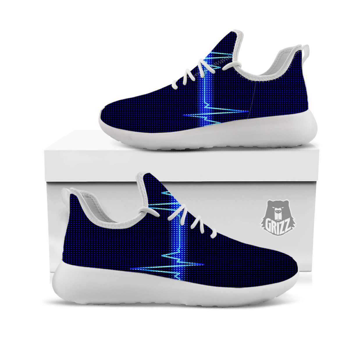 Electrocardiogram Heartbeat Print White Athletic Shoes-grizzshop