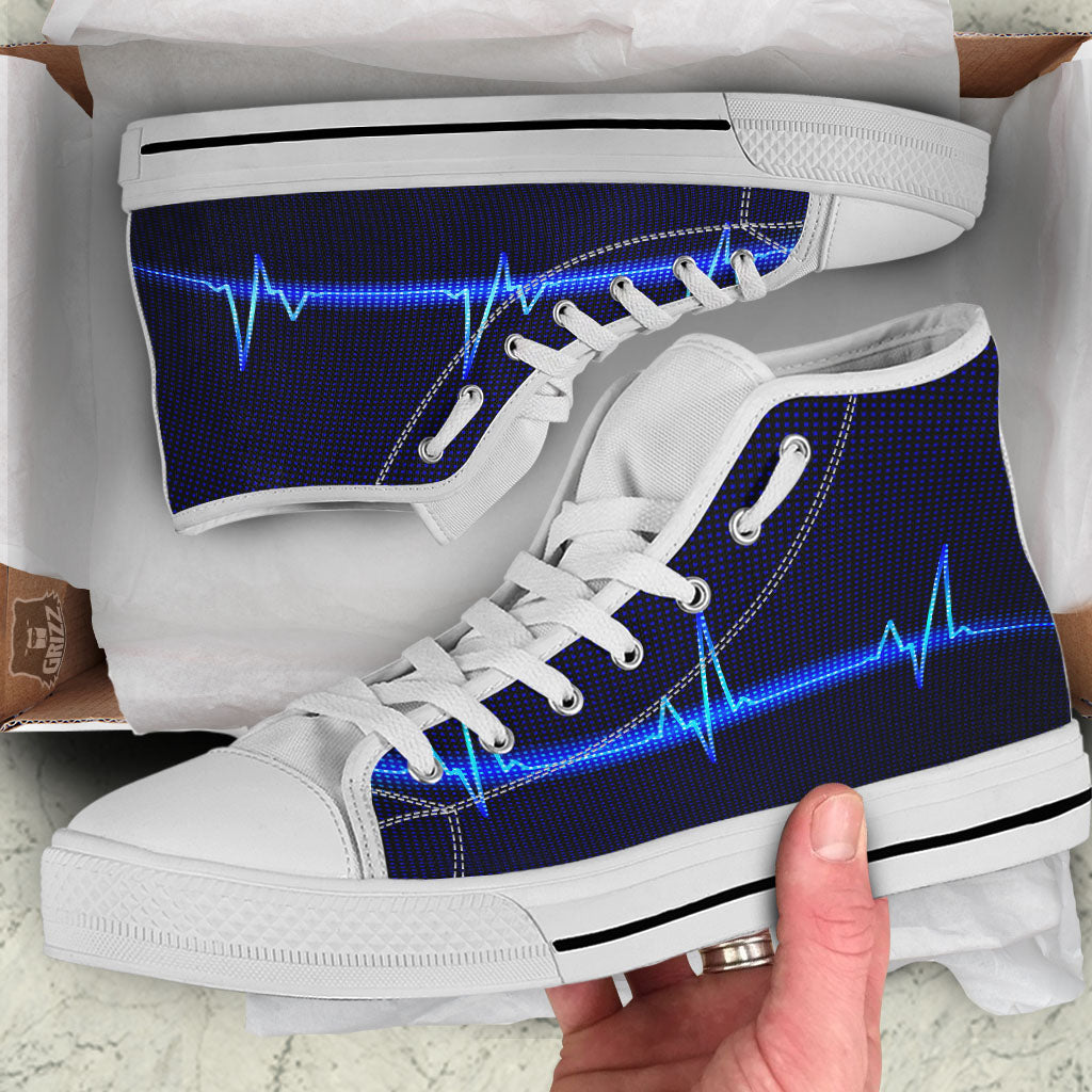 Electrocardiogram Heartbeat Print White High Top Shoes-grizzshop