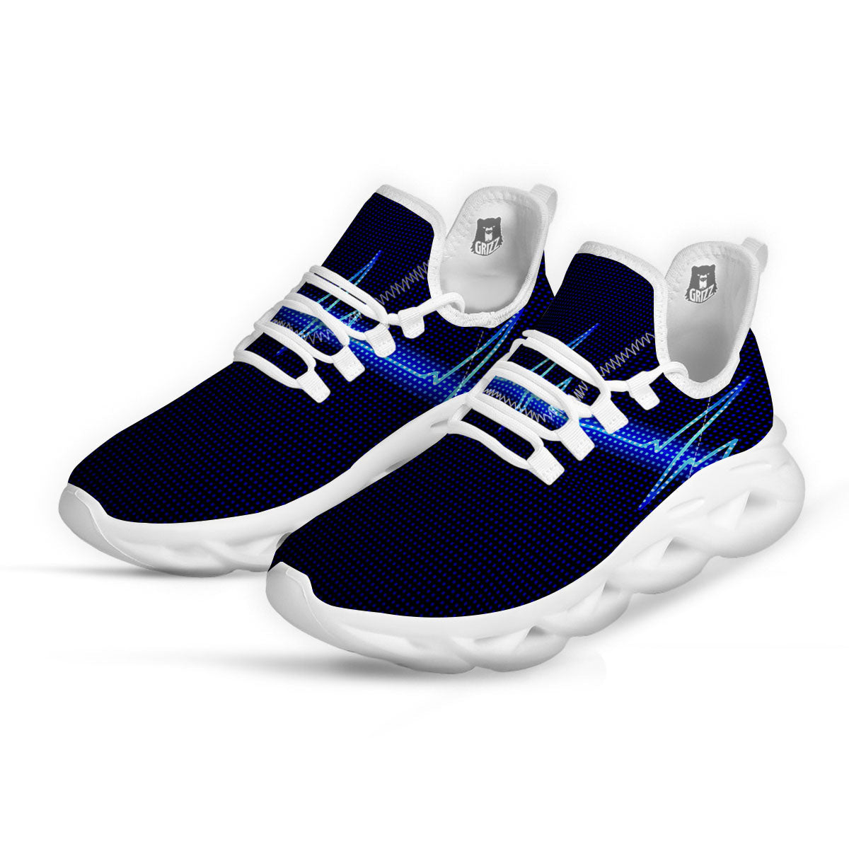 Electrocardiogram Heartbeat Print White Running Shoes-grizzshop