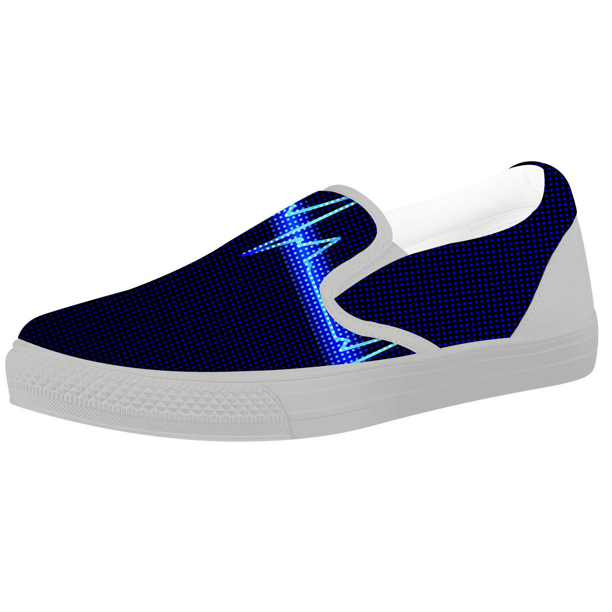 Electrocardiogram Heartbeat Print White Slip On Shoes-grizzshop
