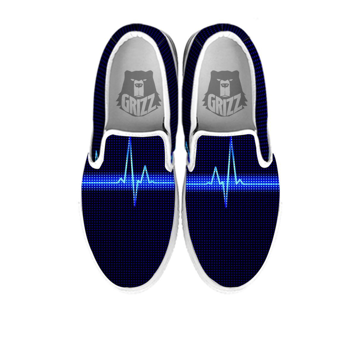 Electrocardiogram Heartbeat Print White Slip On Shoes-grizzshop