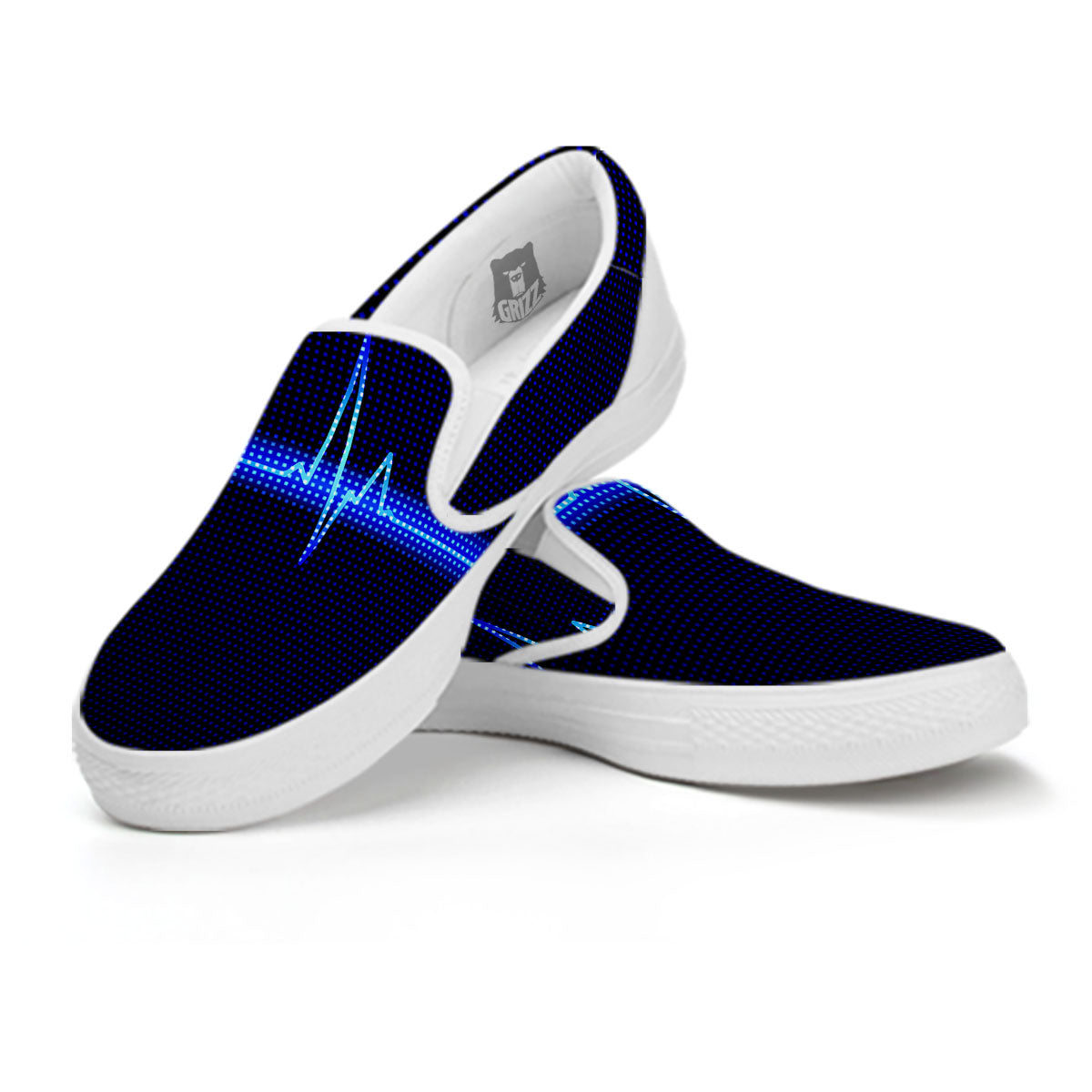 Electrocardiogram Heartbeat Print White Slip On Shoes-grizzshop