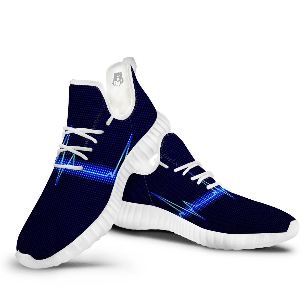 Electrocardiogram Heartbeat Print White Walking Shoes-grizzshop