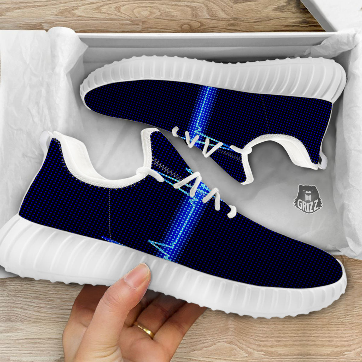 Electrocardiogram Heartbeat Print White Walking Shoes-grizzshop