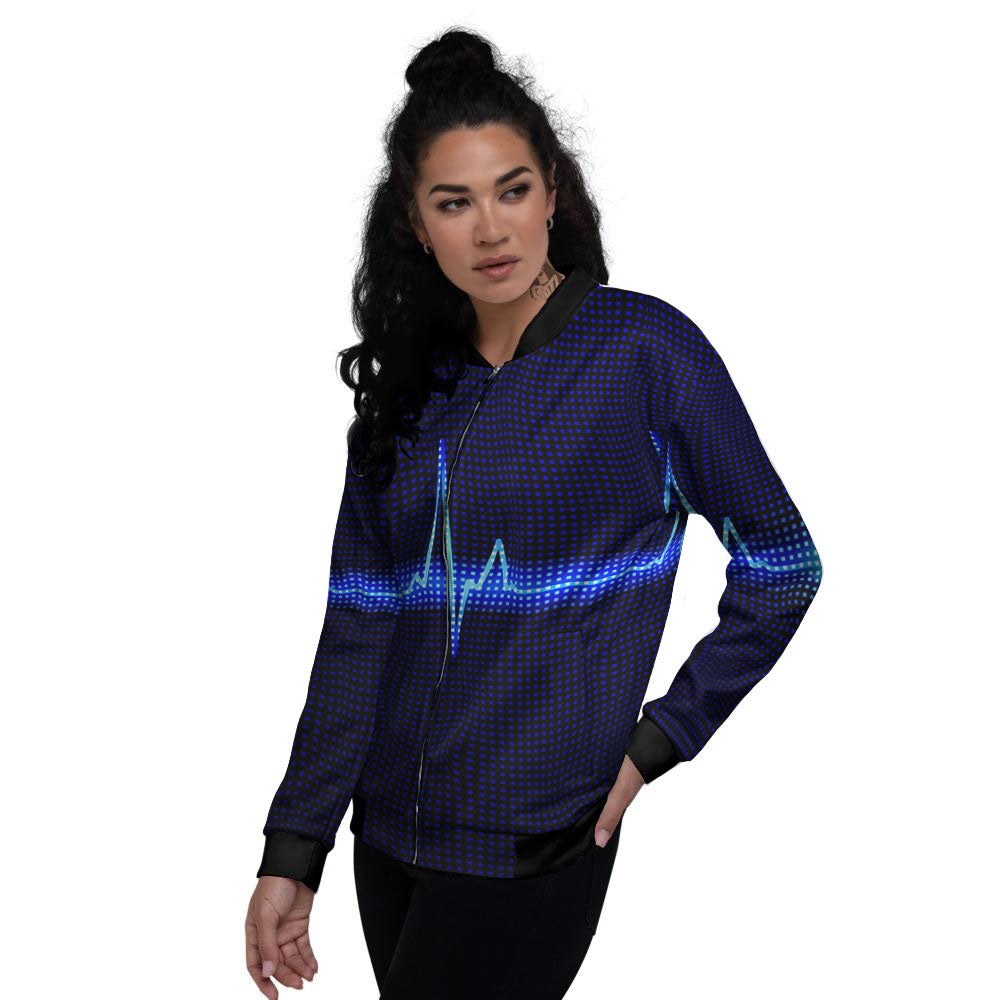Electrocardiogram Heartbeat Print Women's Bomber Jacket-grizzshop