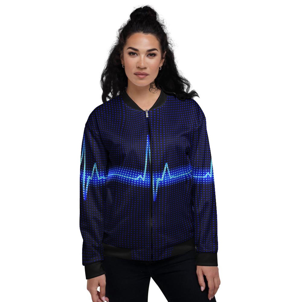 Electrocardiogram Heartbeat Print Women's Bomber Jacket-grizzshop