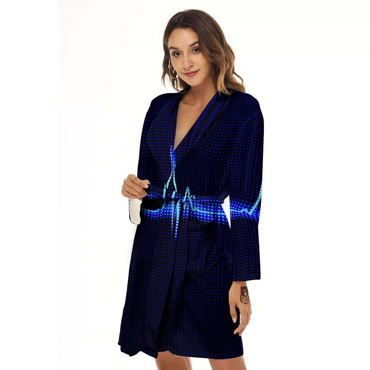 Electrocardiogram Heartbeat Print Women's Robe-grizzshop