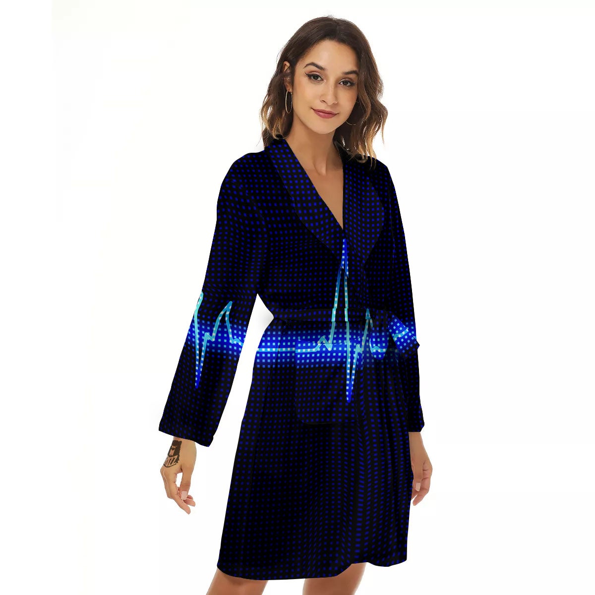 Electrocardiogram Heartbeat Print Women's Robe-grizzshop