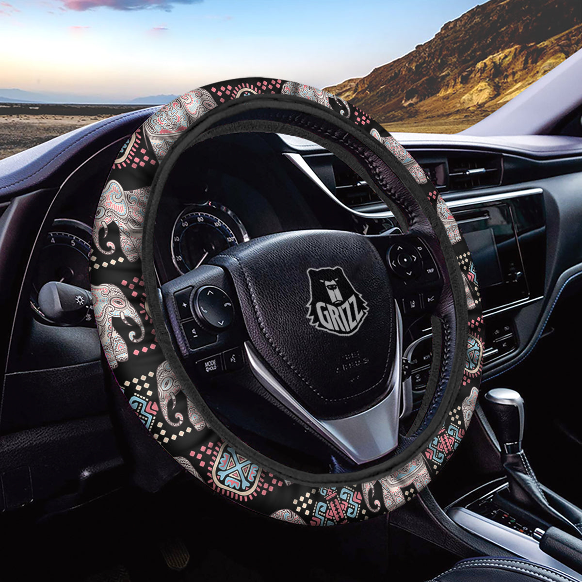 Elephant African Tribal Print Pattern Car Steering Wheel Cover-grizzshop