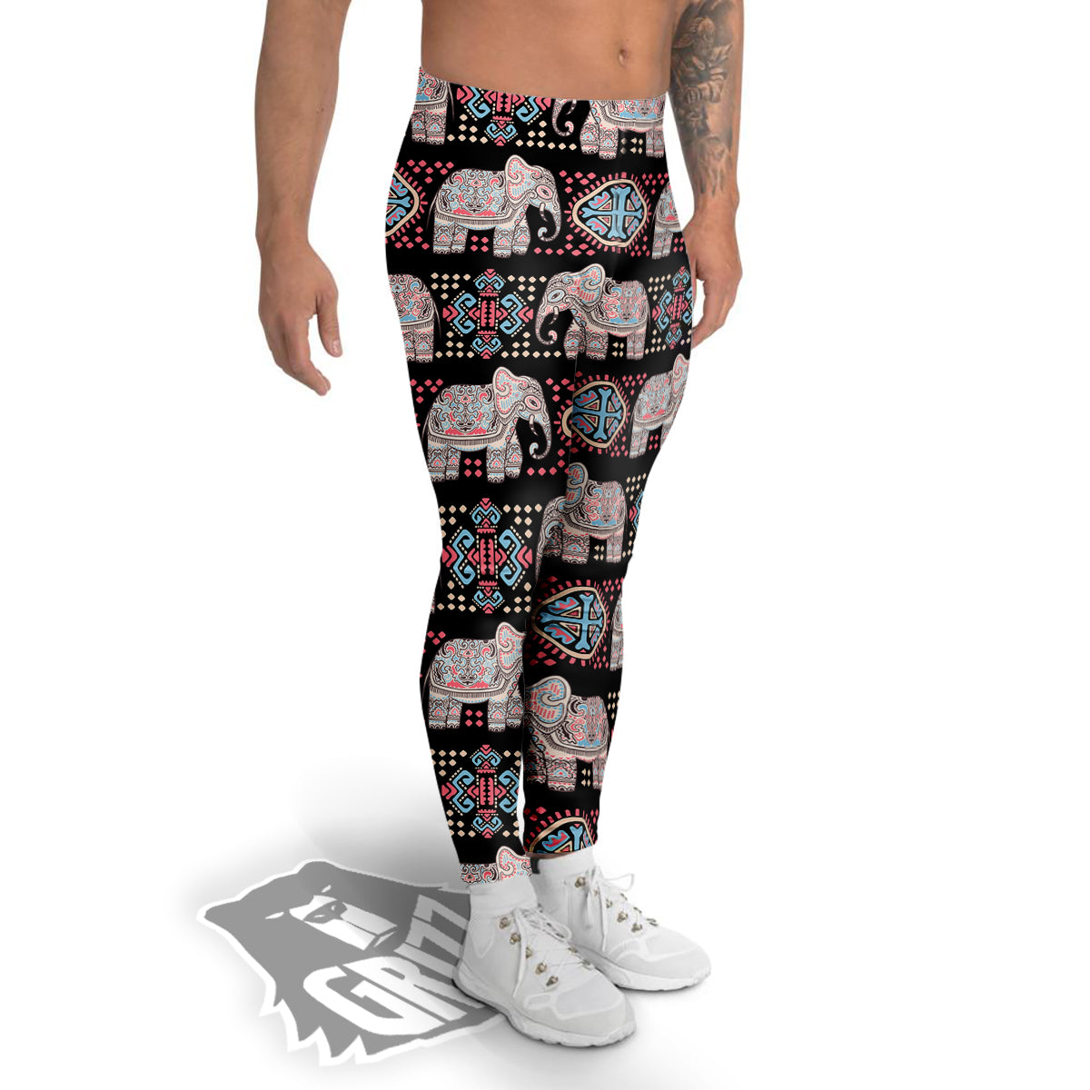 Elephant African Tribal Print Pattern Men's Leggings-grizzshop