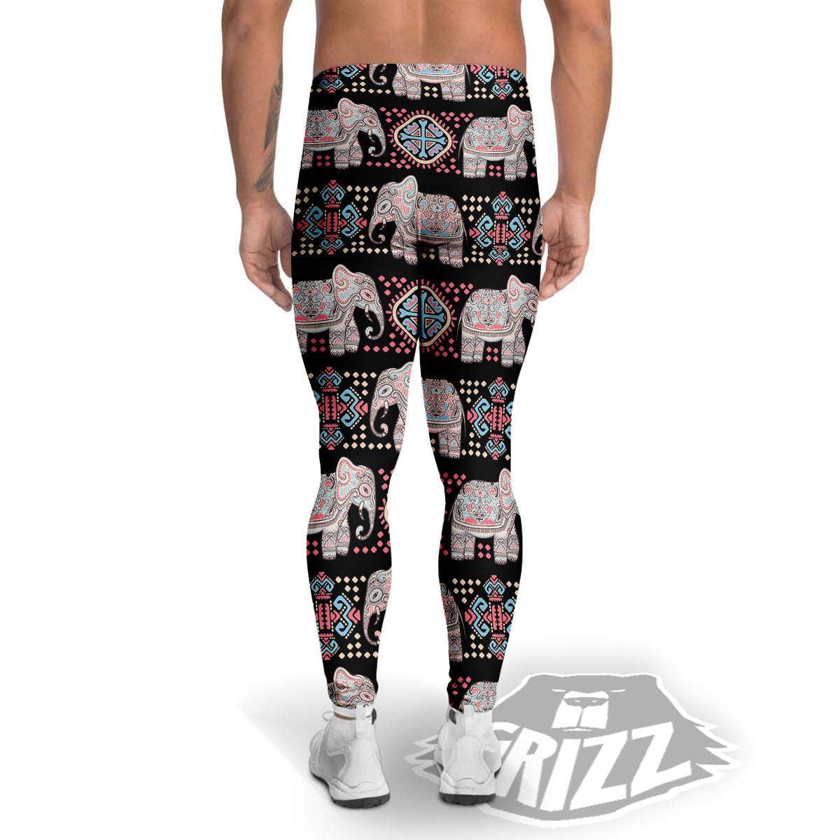 Elephant African Tribal Print Pattern Men's Leggings-grizzshop