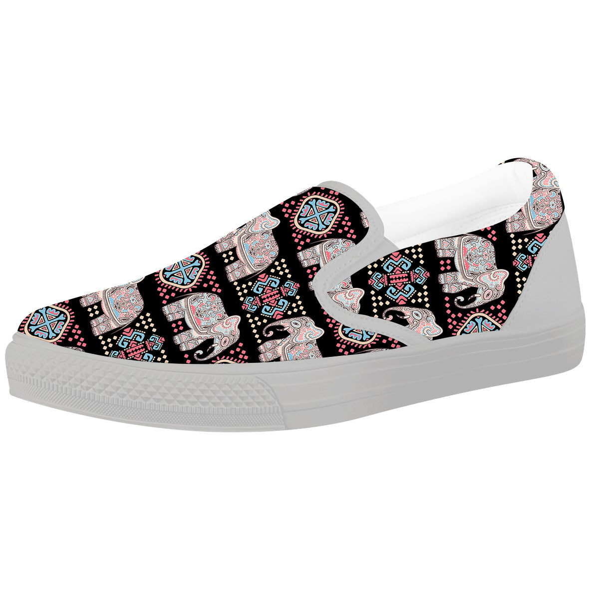 Elephant African Tribal Print Pattern White Slip On Shoes-grizzshop