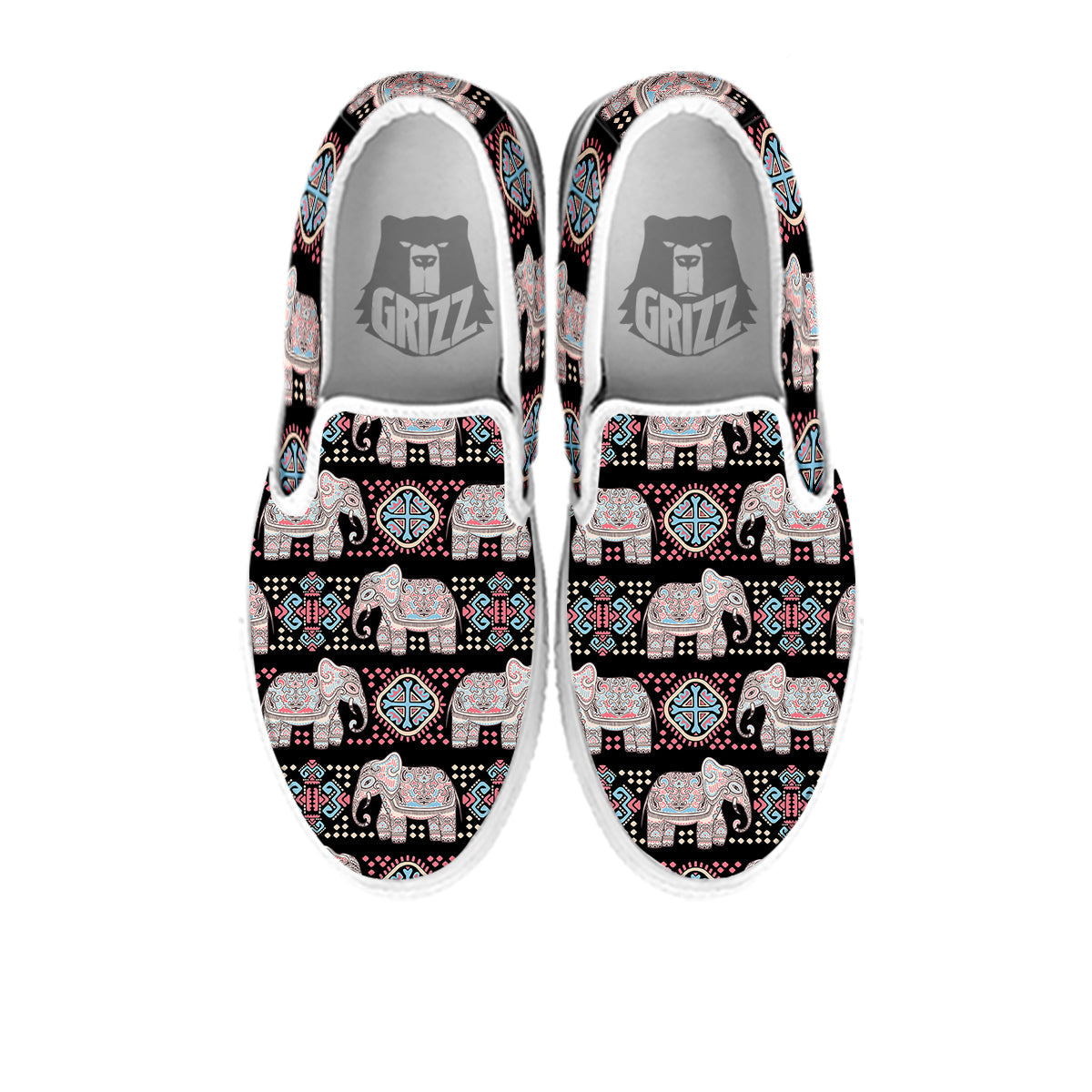 Elephant African Tribal Print Pattern White Slip On Shoes-grizzshop